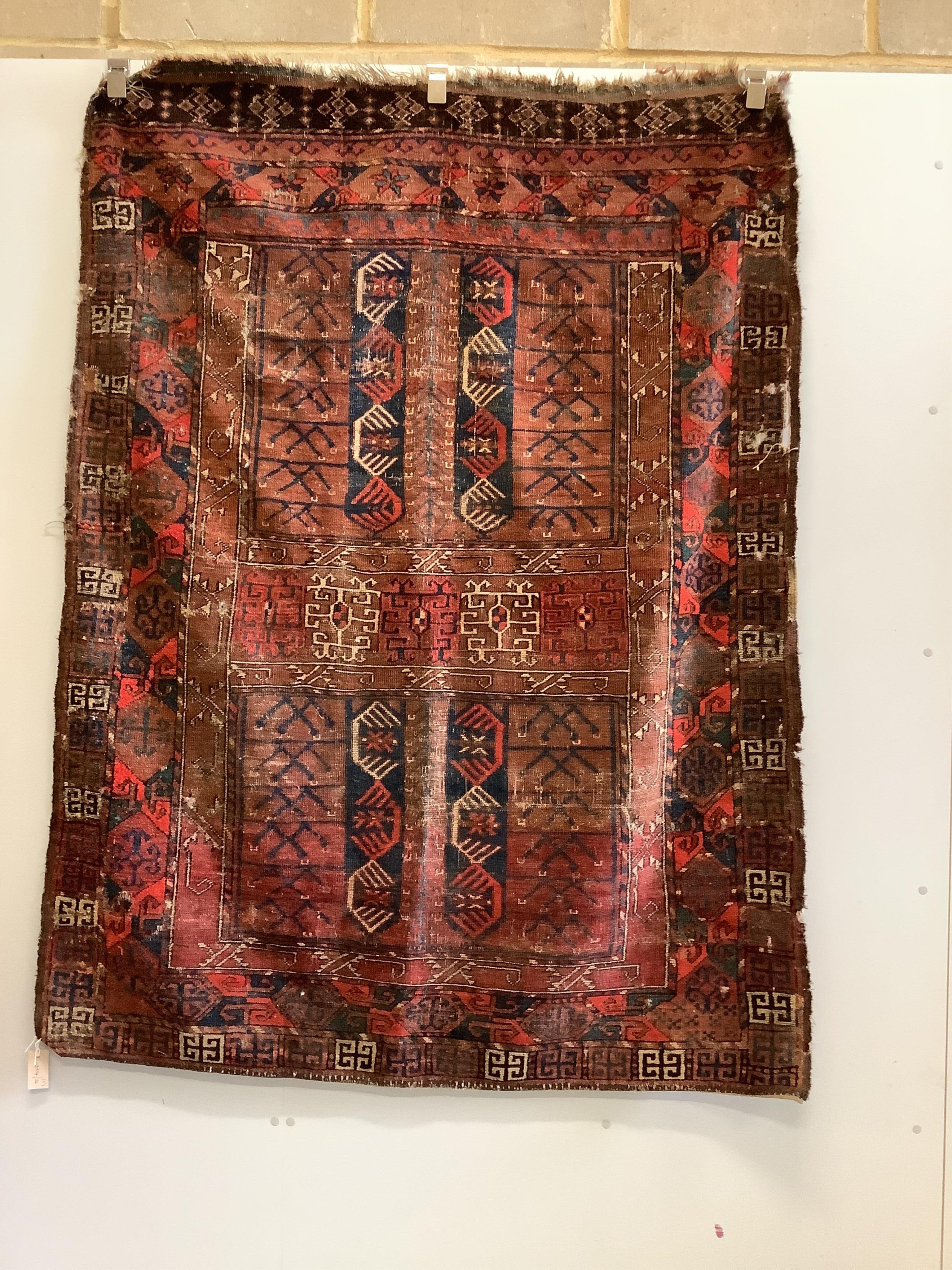 A near pair of antique Turkomen rugs, larger 180 x 134cm. Condition - fair